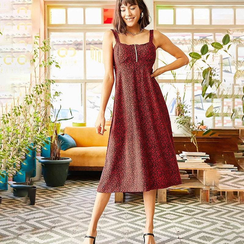 Women's Fashion Bohemian Printing Slip Dress - Mubimart
