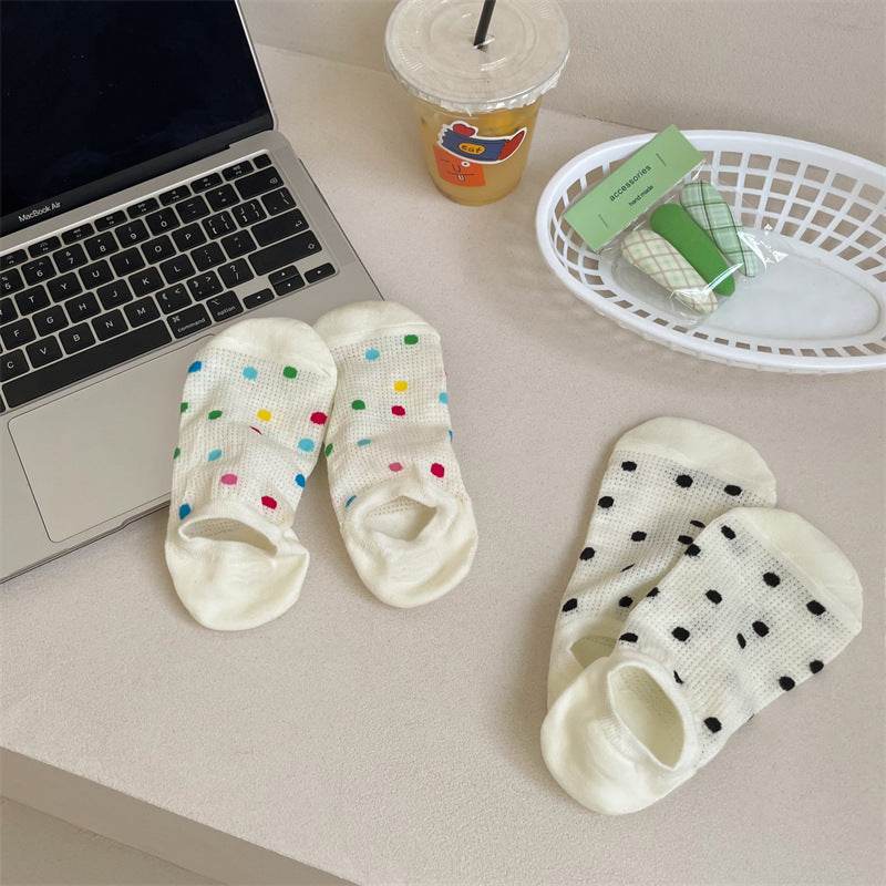 Women's Colored Polka Dot Cotton Low Cut Socks - Mubimart
