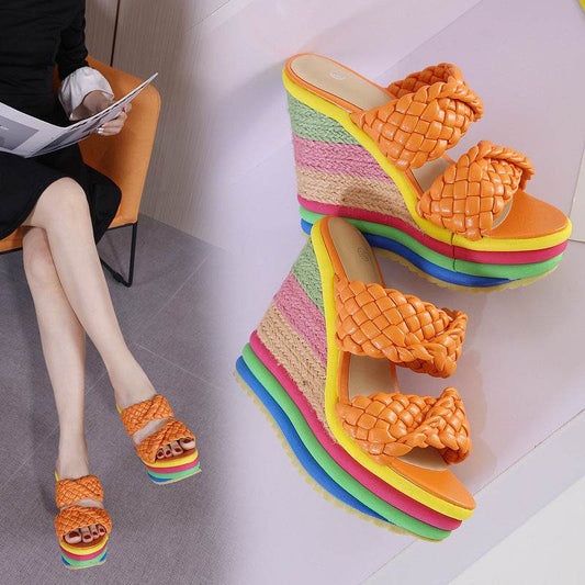Women's Wedge Rainbow Sandals - Mubimart