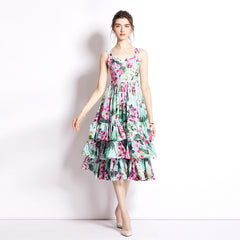 Cake Skirt Printing Slip Dress - Mubimart -  