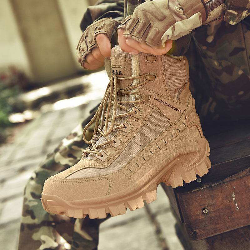 Combat Boots Winter Fleece-lined Warm Snow Boots Men - Mubimart