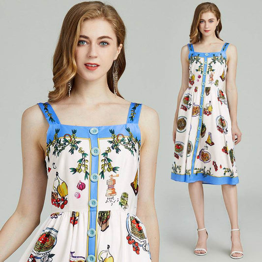Court Positioning Printing Slip Dress - Mubimart