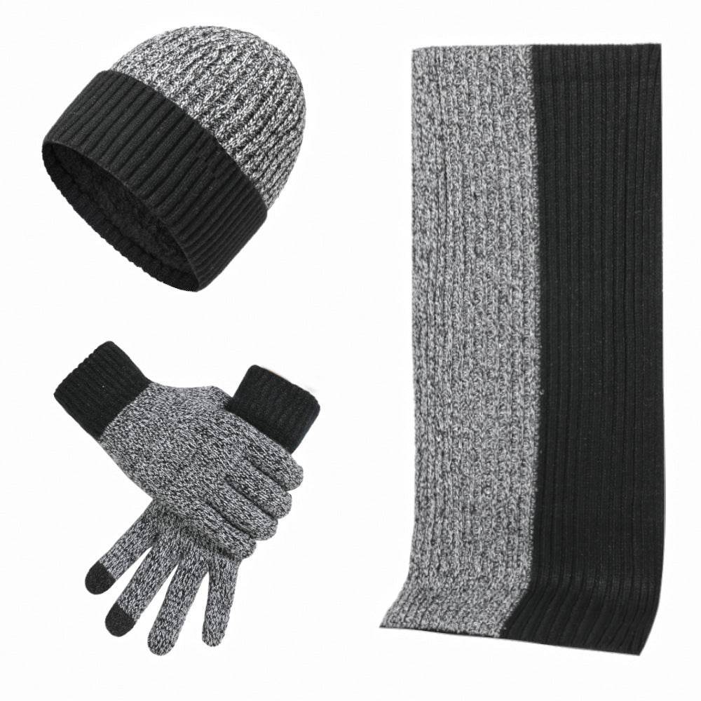 Warm Hat Scarf Gloves Knitted Plus Fluff Winter Men - Mubimart