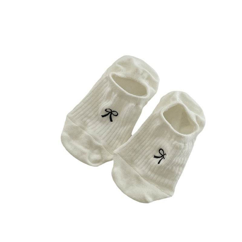 Bow Embroidery Cotton Women's Low-cut Liners Socks - Mubimart