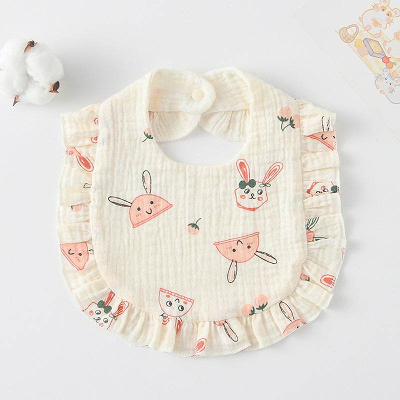 Baby Bib Ruffled Cotton Printed Gauze Lace Bib - Mubimart