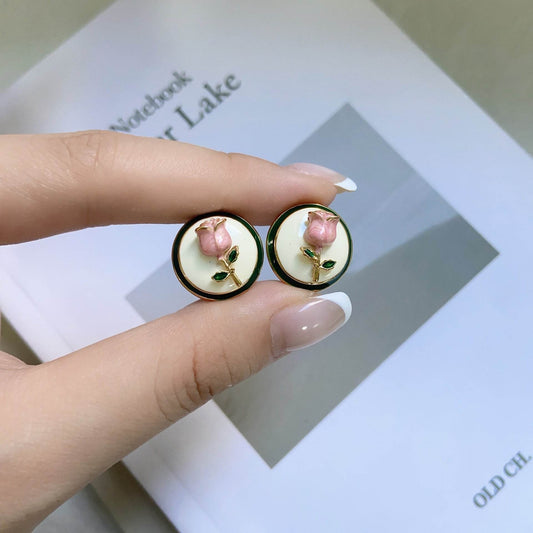 Vintage Rose Stud Earrings For Women Trendy Earrings - Mubimart