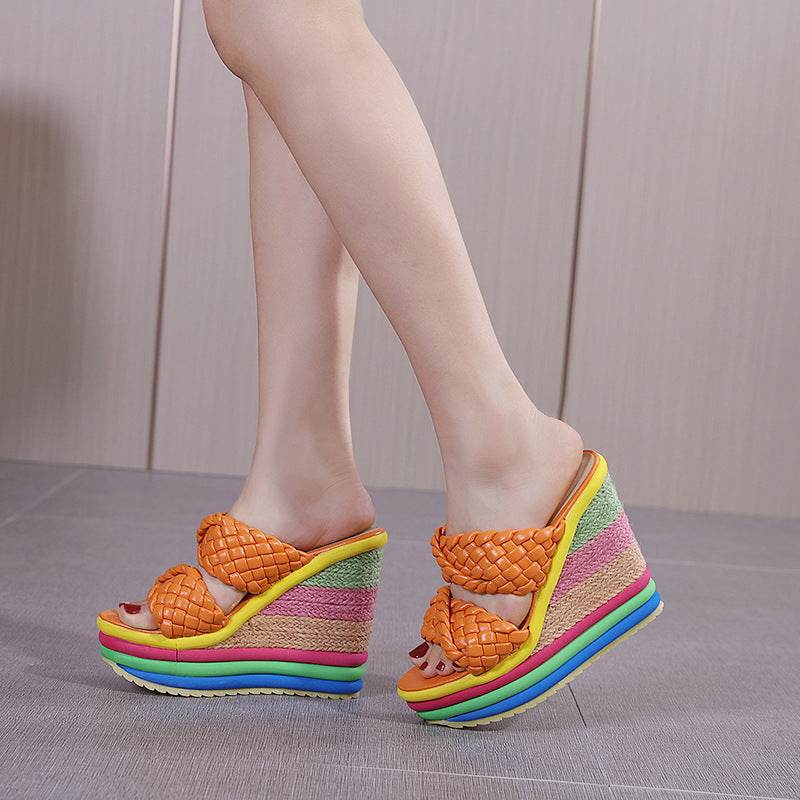Women's Wedge Rainbow Sandals - Mubimart