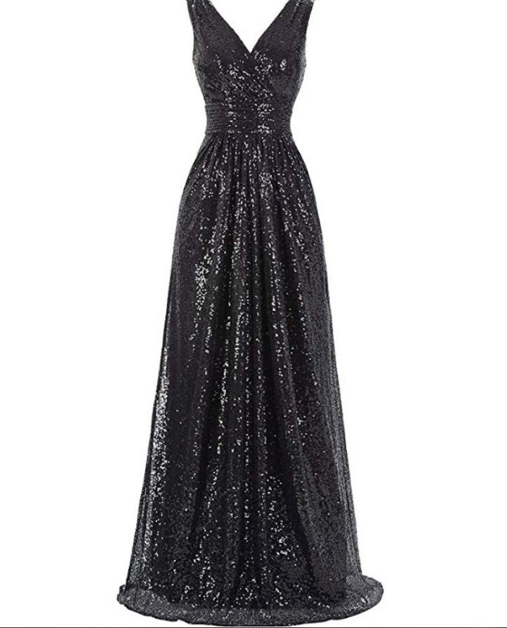 V-neck Slimming Long Sequin Formal Dress - Mubimart -  