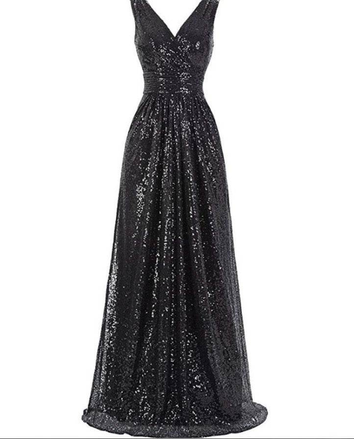 V-neck Slimming Long Sequin Formal Dress - Mubimart