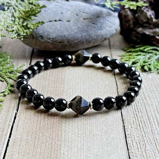6mm Obsidian Diamond-shaped Faceted Gemstone Bracelet - Mubimart