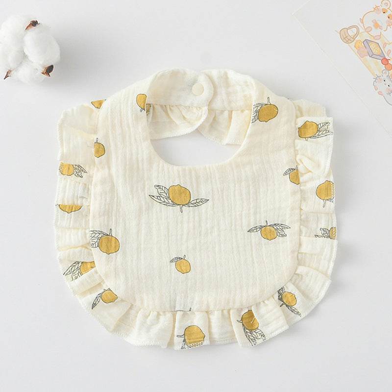 Baby Bib Ruffled Cotton Printed Gauze Lace Bib - Mubimart