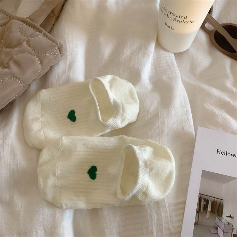 Love Pattern Cotton Women's Low-cut Liners Socks Female Invisible Socks - Mubimart