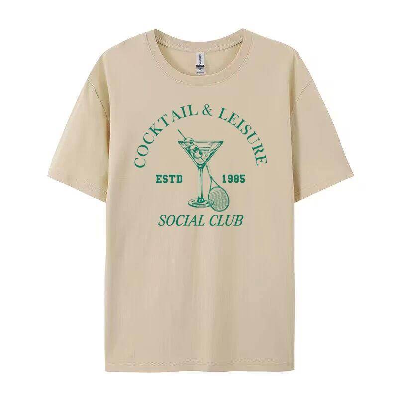 Cocktail Leisure Retro Graphic Tees Women Vintage Tennis Spo - Mubimart