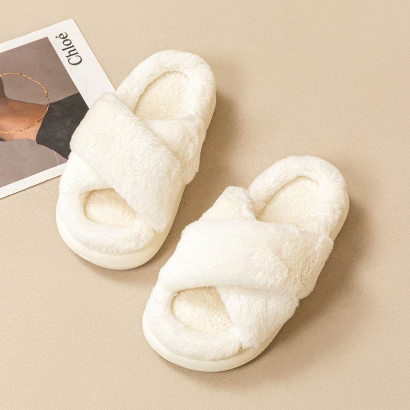 Fashion Cross Fluffy Slippers Women - Mubimart
