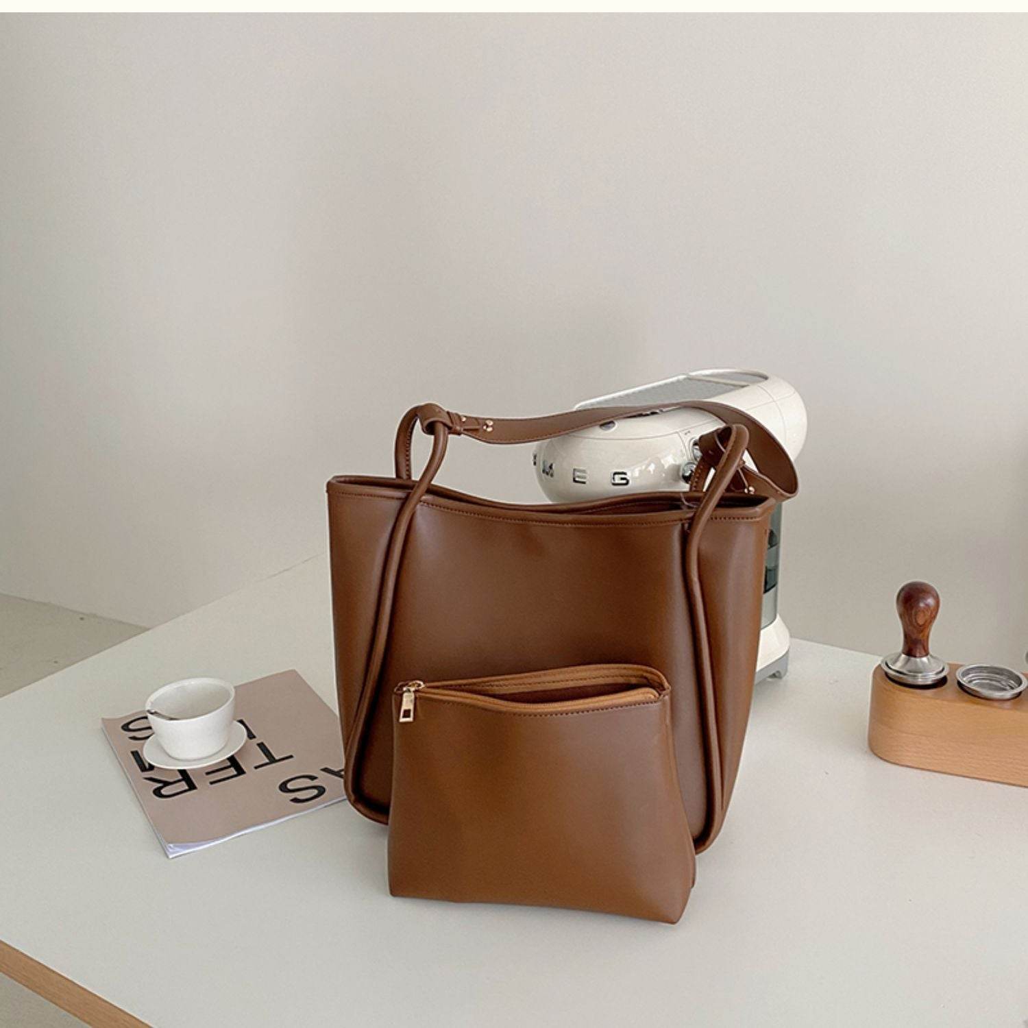 Large Capacity Soft Leather Tote Shoulder Bag Women - Mubimart