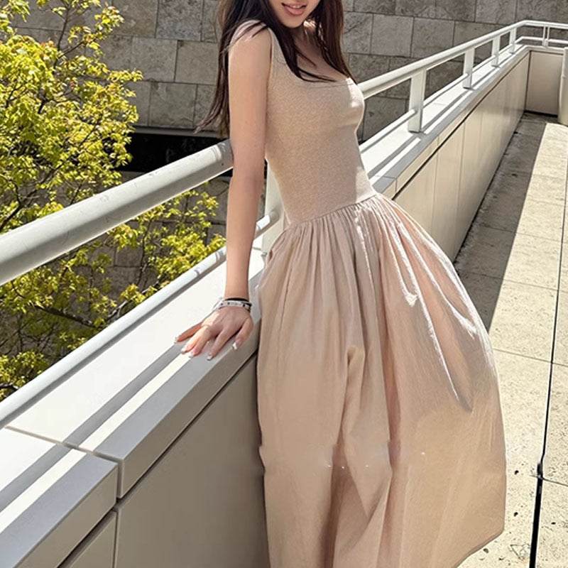 Stitching Sleeveless Camisole Dress - Mubimart