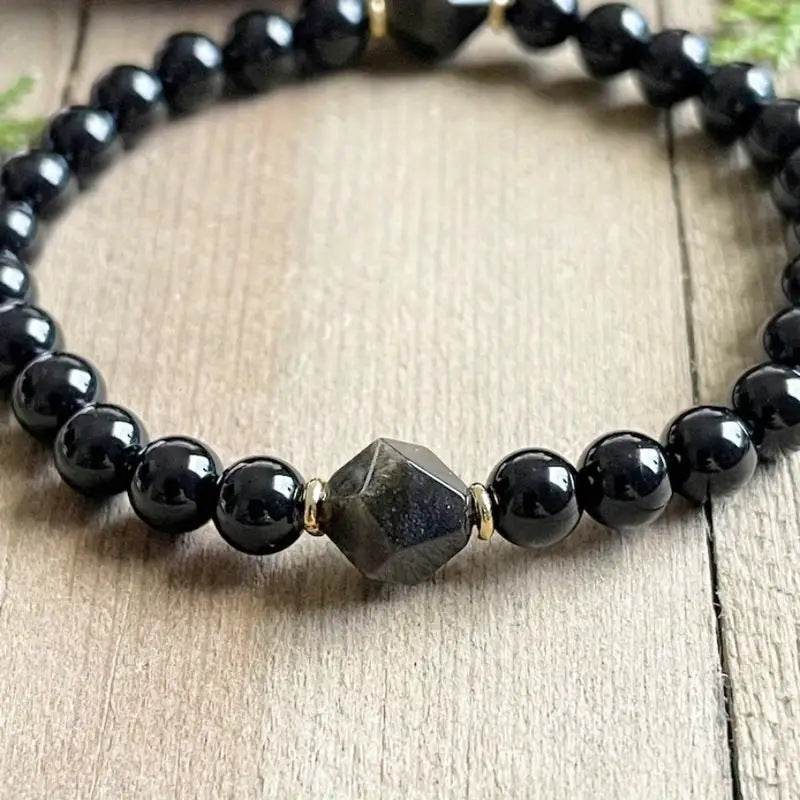 6mm Obsidian Diamond-shaped Faceted Gemstone Bracelet - Mubimart