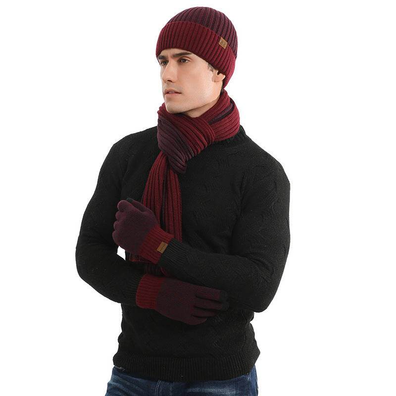 Warm Hat Scarf Gloves Knitted Plus Fluff Winter Men - Mubimart