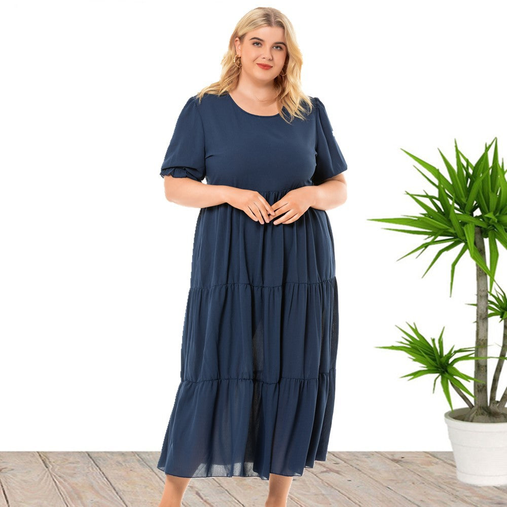 Plus Size Short-sleeve One-piece Dress For Women - Mubimart - Women Plus Size Dress 