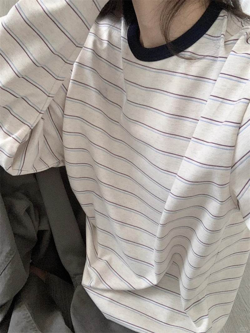 Striped Long-sleeved T-shirt For Women - Mubimart
