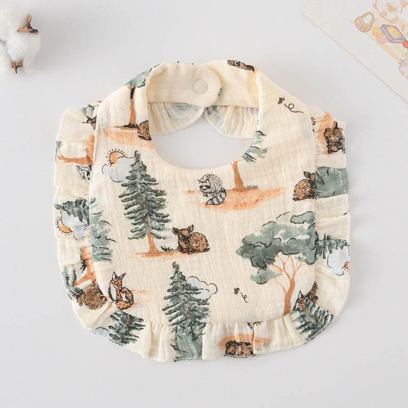 Baby Bib Ruffled Cotton Printed Gauze Lace Bib - Mubimart