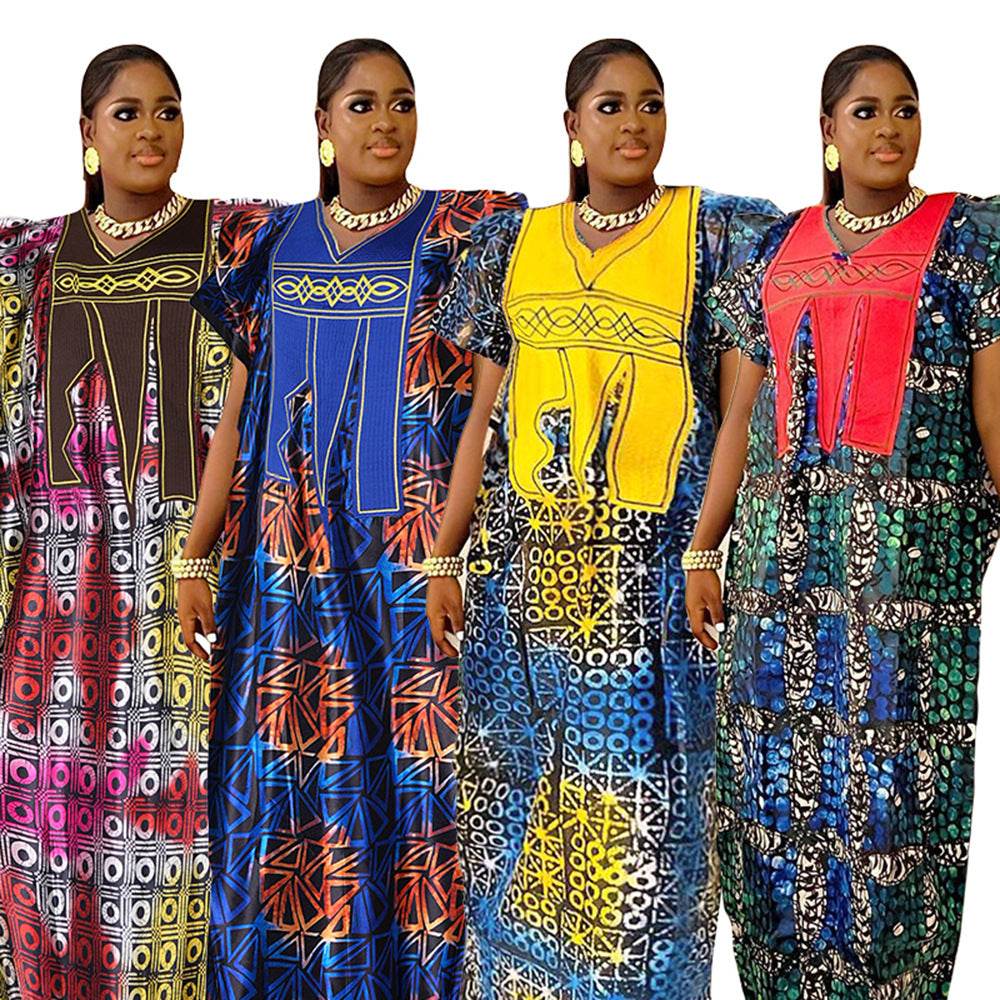 Plus Size Printed Dress Women's Embroidery Muslim Robe - Mubimart