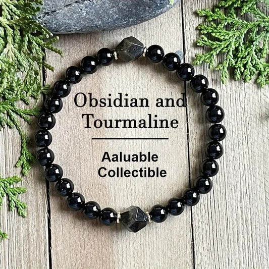 6mm Obsidian Diamond-shaped Faceted Gemstone Bracelet - Mubimart