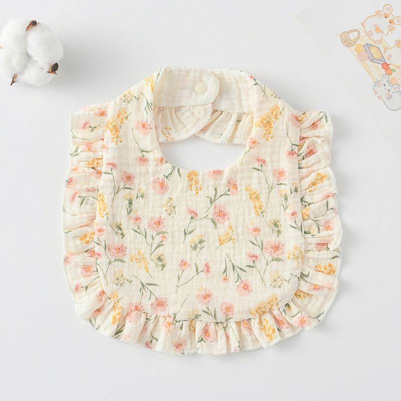 Baby Bib Ruffled Cotton Printed Gauze Lace Bib - Mubimart