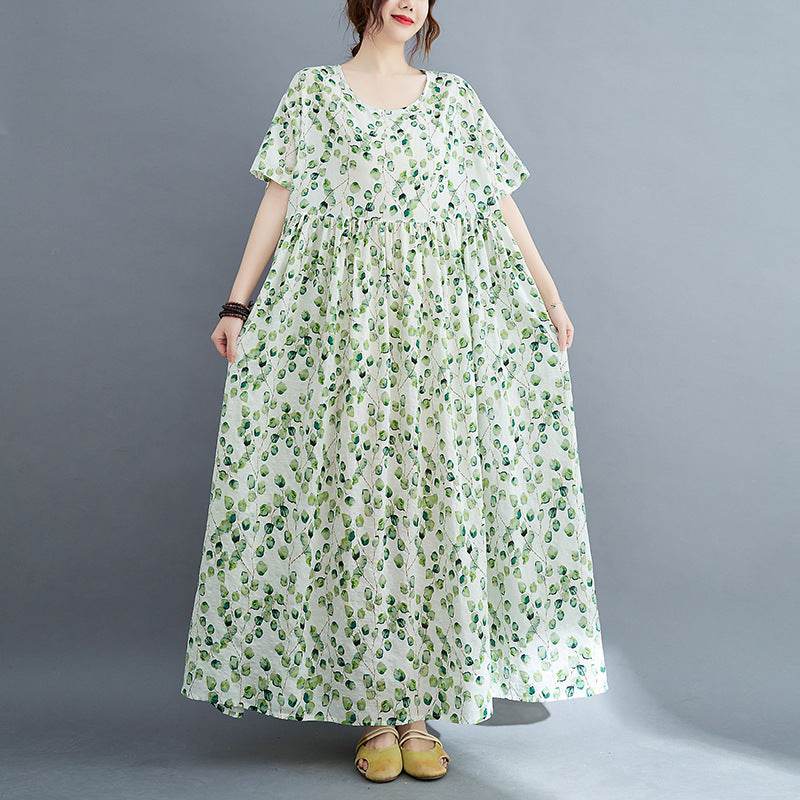 Artistic Large Size Fat Plus-sized Plus-sized Printed Short Sleeve Dress For Women - Mubimart