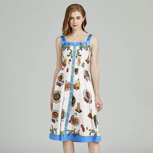 Court Positioning Printing Slip Dress - Mubimart