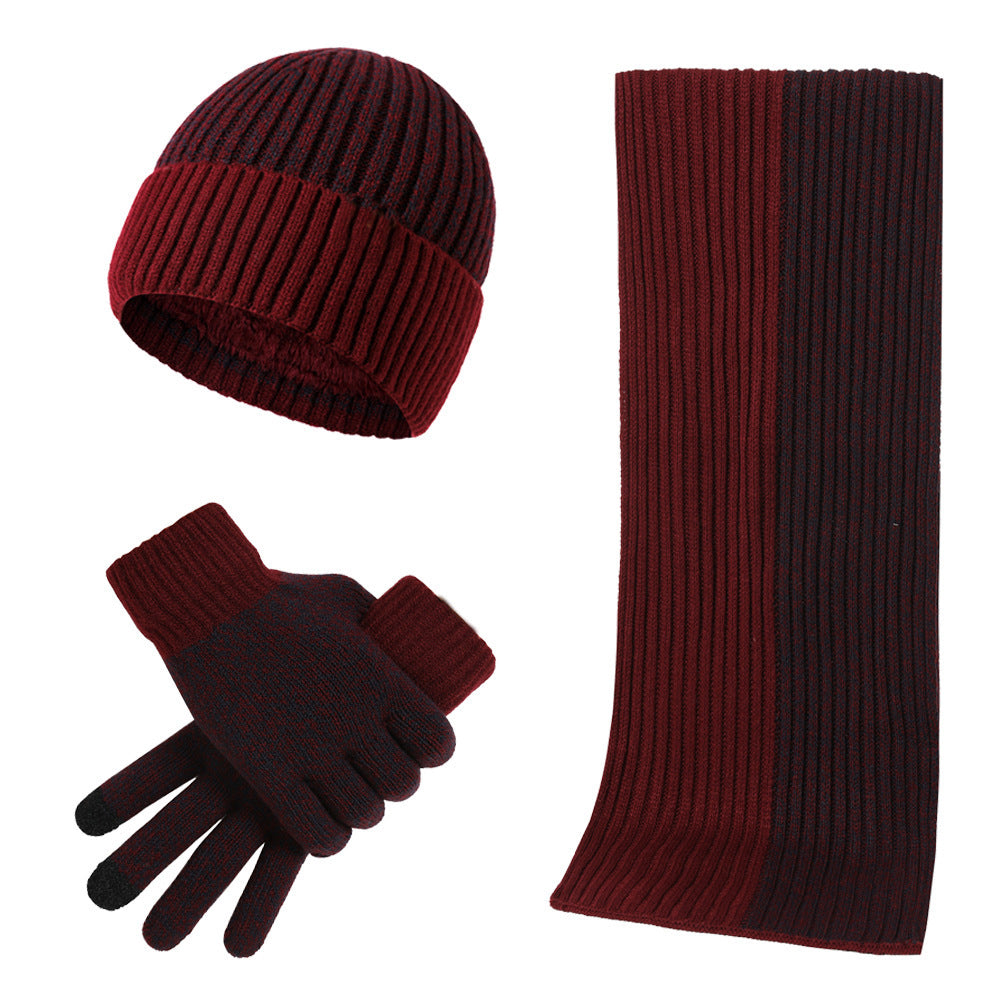 Warm Hat Scarf Gloves Knitted Plus Fluff Winter Men