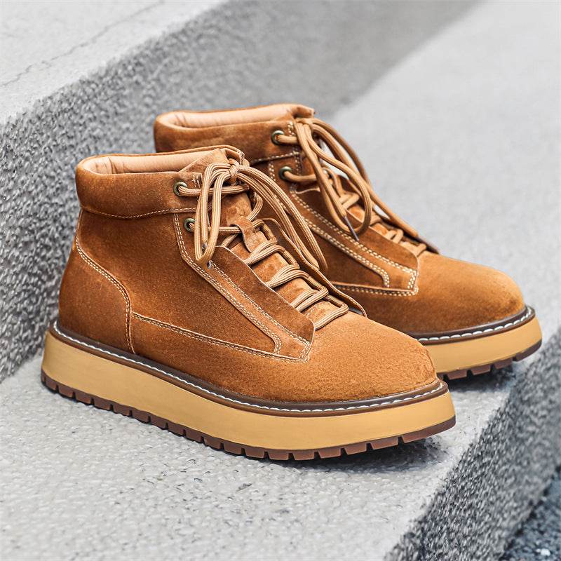 Genuine Leather Casual Platform Worker Boot British Retro Ankle Boots - Mubimart