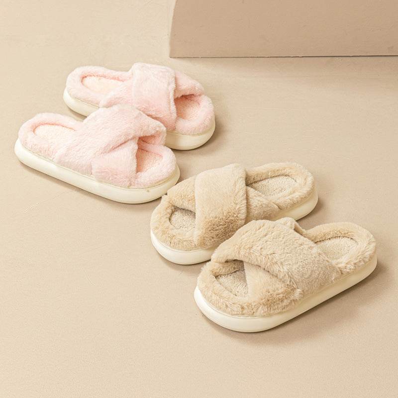 Fashion Cross Fluffy Slippers Women - Mubimart