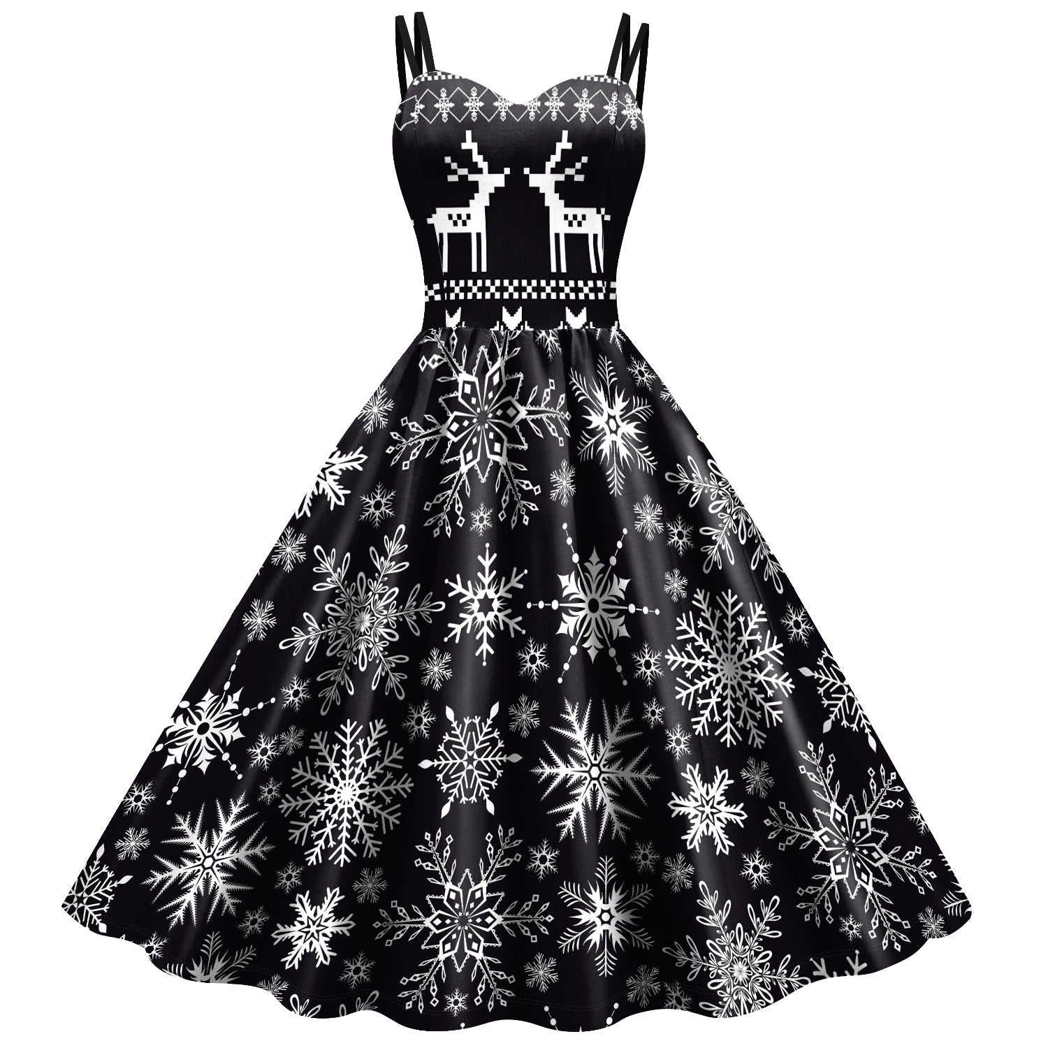 Women's Snowflake Digital Printing Slip Dress - Mubimart -  