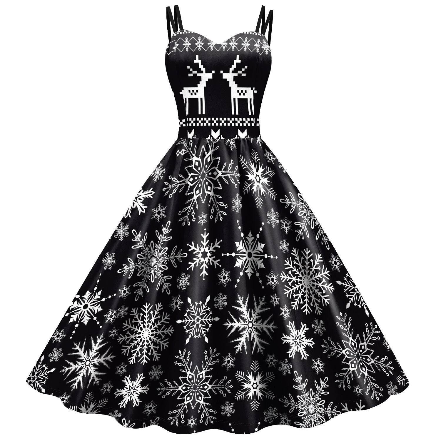 Women's Snowflake Digital Printing Slip Dress - Mubimart