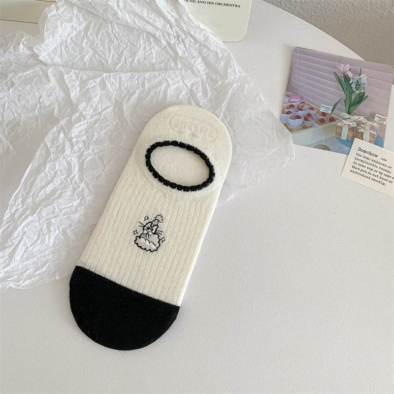 Black And White Cute Bubble Mouth Women's Low-cut Liners Socks Invisible - Mubimart