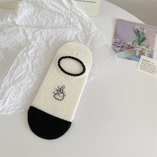 Black And White Cute Bubble Mouth Women's Low-cut Liners Socks Invisible - Mubimart