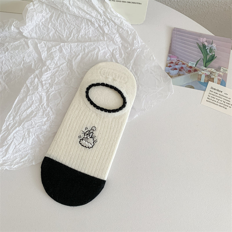 Black And White Cute Bubble Mouth Women's Low-cut Liners Socks Invisible - Mubimart -  