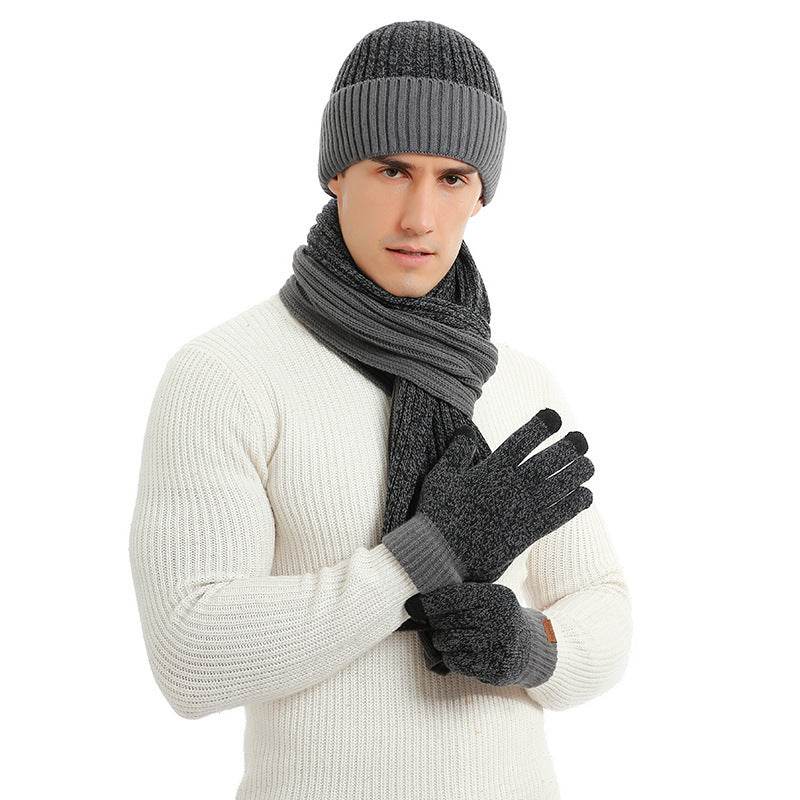 Warm Hat Scarf Gloves Knitted Plus Fluff Winter Men - Mubimart