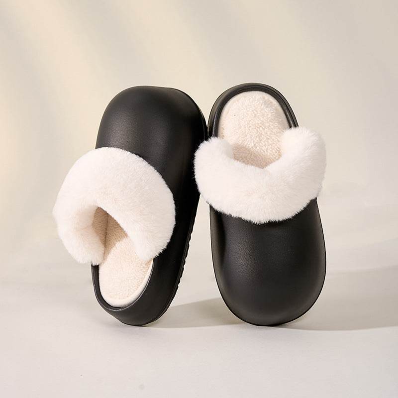 Removable Slippers Winter Waterproof Plush Shoes Household Thick Bottom Detachable Warm Fuzzy Home Slippers Bedroom House Shoes Women - Mubimart