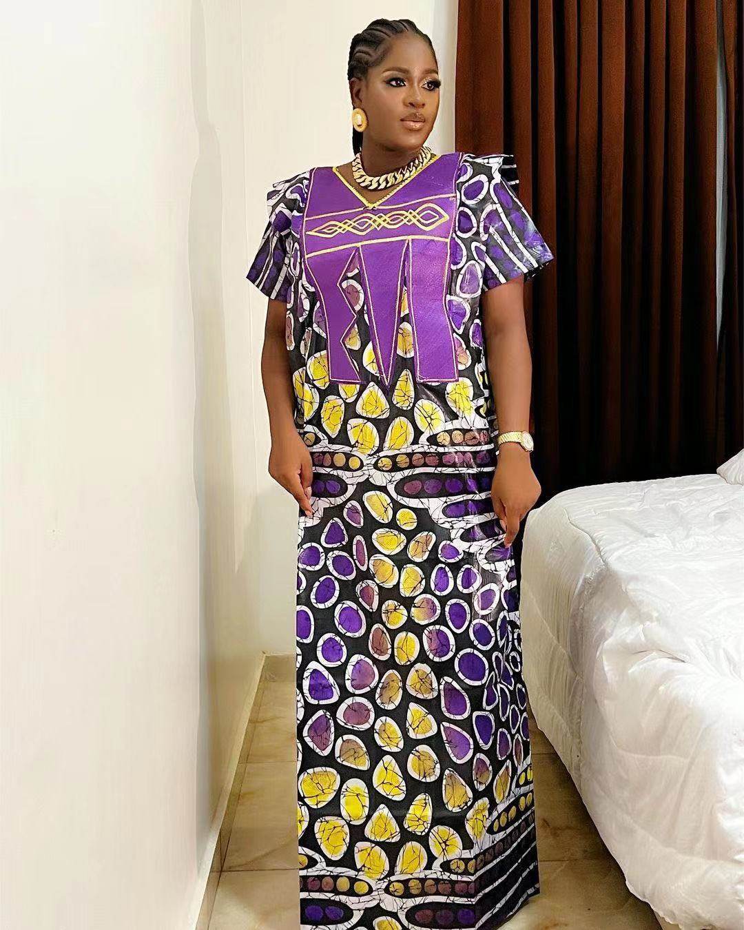 Plus Size Printed Dress Women's Embroidery Muslim Robe - Mubimart