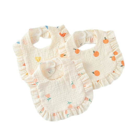 Baby Bib Ruffled Cotton Printed Gauze Lace Bib - Mubimart