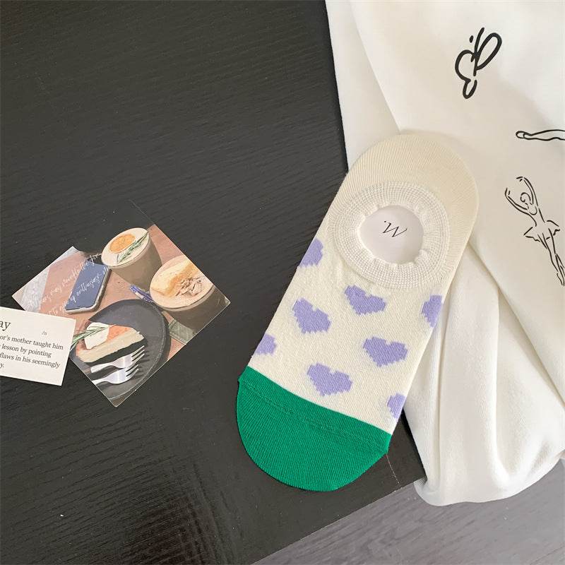 Geometric Pattern Love Stripe Rhombus Women's Low-cut Liners Socks Invisible - Mubimart
