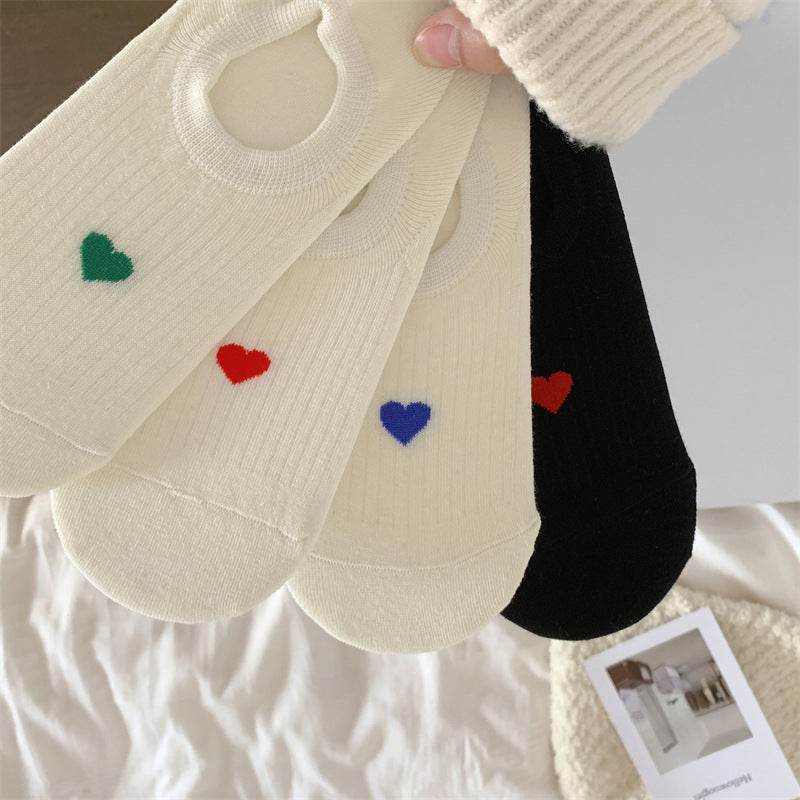 Love Pattern Cotton Women's Low-cut Liners Socks Female Invisible Socks - Mubimart