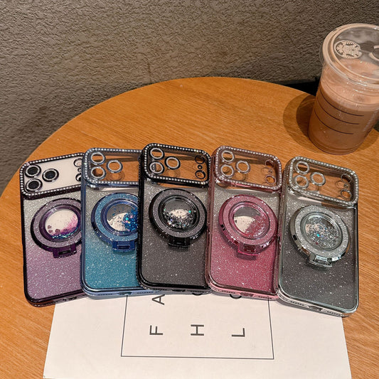 iPhone 17 Diamond Magnetic Quicksand Case with Bracket – Drop-Resistant Protective Cover | Mubimart