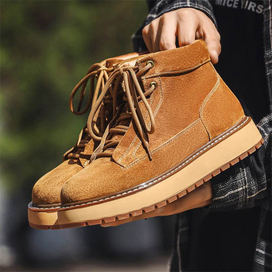 Genuine Leather Casual Platform Worker Boot British Retro Ankle Boots - Mubimart