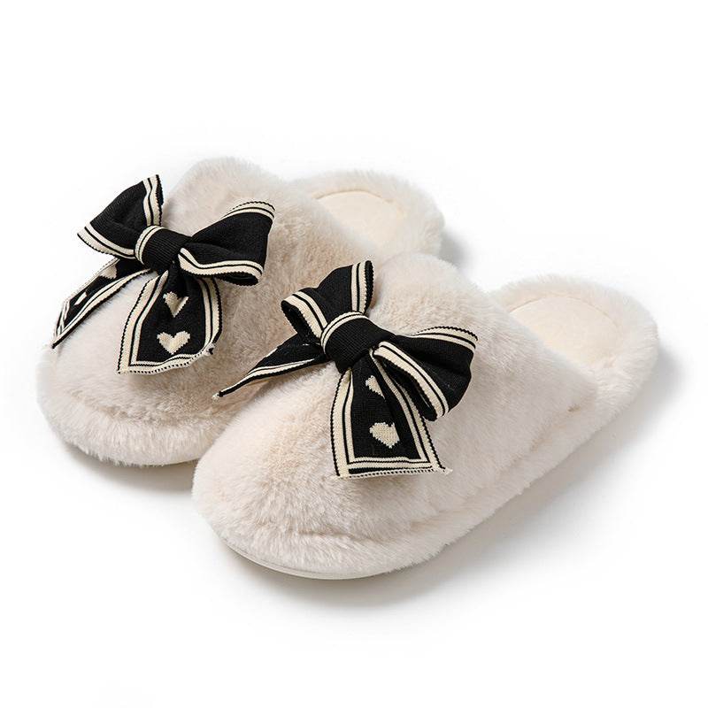 Bowknot Cotton Slippers Home Plush Slippers - Mubimart