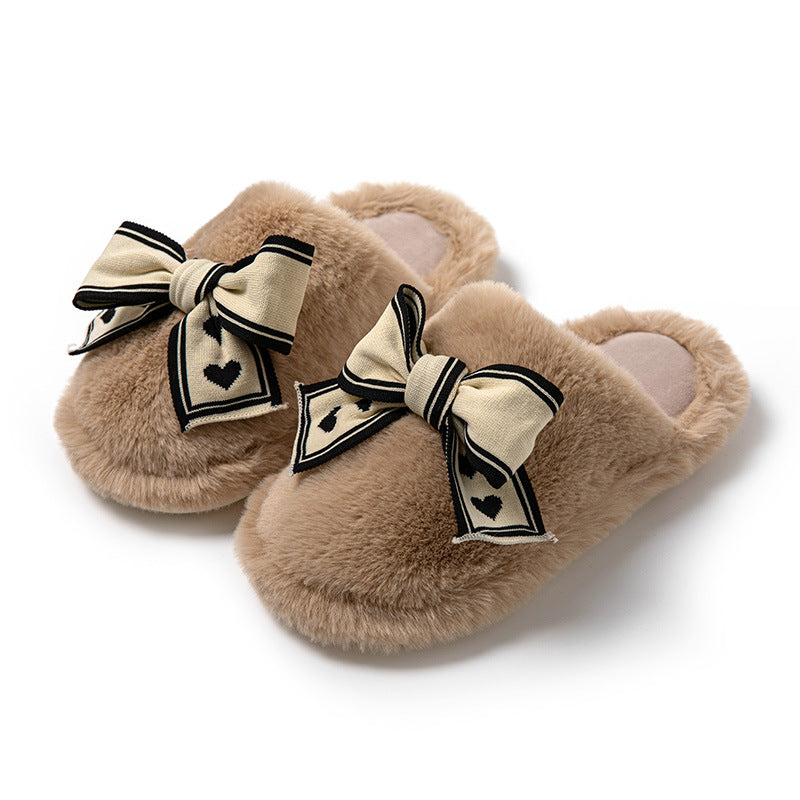 Bowknot Cotton Slippers Home Plush Slippers - Mubimart -  