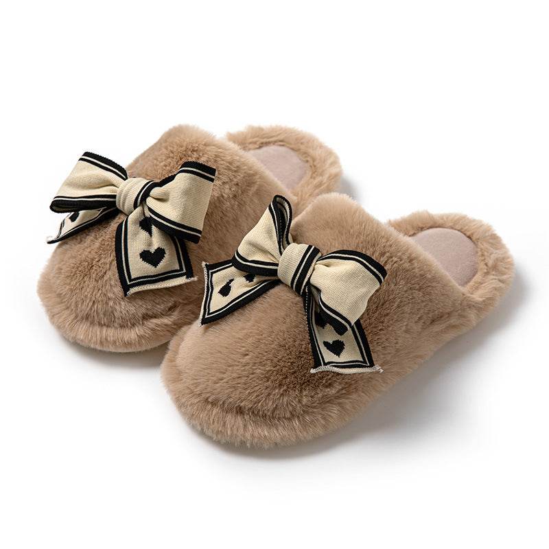 Bowknot Cotton Slippers Home Plush Slippers - Mubimart
