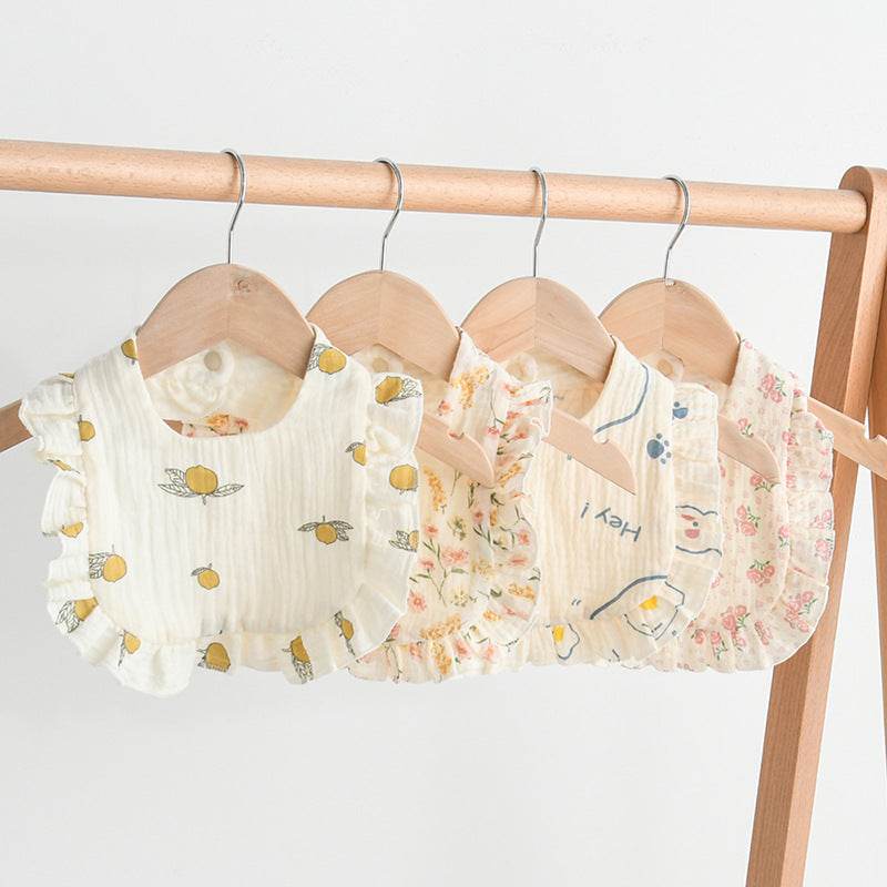 Baby Bib Ruffled Cotton Printed Gauze Lace Bib - Mubimart